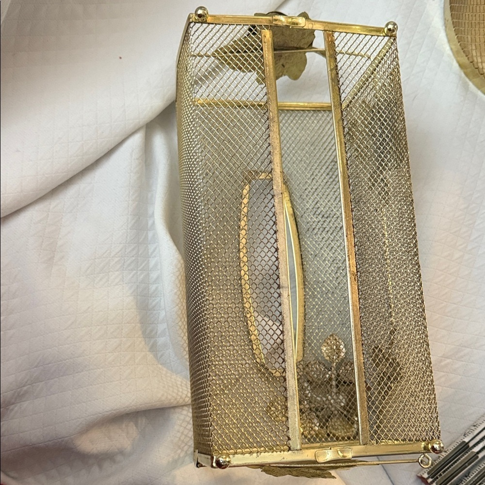 Vintage Hollywood Regency Gold Mesh Wastebasket & Tissue Box Cover Ornate Floral - Picture 5 of 15